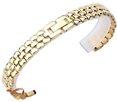 AEMALL Edelstahl-Uhrenarmband Silber Roségold Armband Ersatzarmband 6 8 10 12 14 mm kleines Zifferblatt Dame Mode Uhrenkette (Farbe: Gold, Größe: 8 mm)