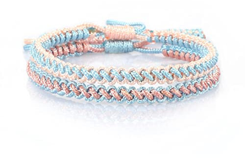 2 Stück/Set Bohemia Damen Armband bunte Schnur gewebte Glücksseil Armbänder Armreifen mehrlagiges Wickelarmband Paar Schmuck Geschenk - Hellblau Rosa
