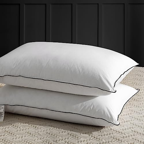 APSMILE Medium Firm Feathers Down Pillow Queen Size Set of 2, Luxury Feathers Pillow for Sleeping, 100% Organic Cotton Cover Hotel Bed Pillow for Side Sleeper (White, 20x30)