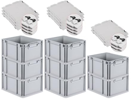 PROREGAL SuperSparSet 8x Eurobox NextGen Economy mit Scharnierdeckel & schwarzen Verschlüssen | Griffe geschlossen | HxBxT 22x30x40cm | 20 Liter | Eurobehälter Transportbox Transportbehälter