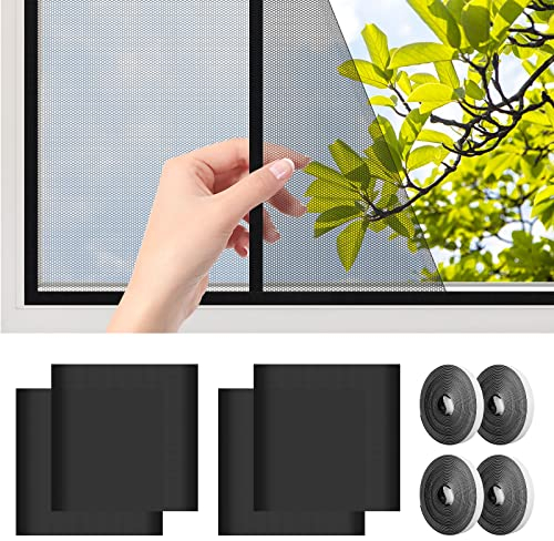 AiQInu Moustiquaire Fenetre 130cm x 150cm, Lot de 4 Universelle Anti Moustique Fenetre Recoupable avec Bande Adhésive Maille Fine Filet Ecran Fenêtre sans Perçage