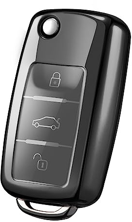 OATSBASF Autoschlüssel Hülle VW, VW Golf Schlüsselbox, Schlüsselhülle Cover für vw Polo Passat Skoda Seat 3-Tasten (Schwarz)