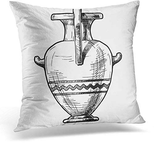 Housse de coussin 45 x 45 cm - Motif esquisse de la Grèce antique - Hydrie - Amphore - Décoration d'intérieur - Taie d'oreiller carrée pour lit ou canapé