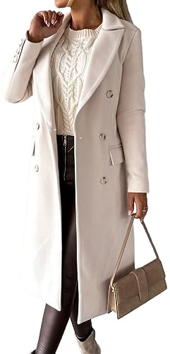 IDEALSANXUN Langer Damen-Trenchcoat aus Wolle, zweireihig, für Herbst und Winter, Beige, Medium