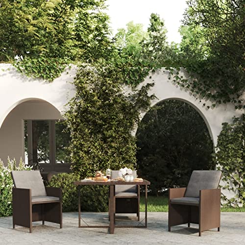 ADWOA Gartentisch Braun 109x107x74 cm Poly Rattan und Glas Balkontisch Klein Rattan Buffet