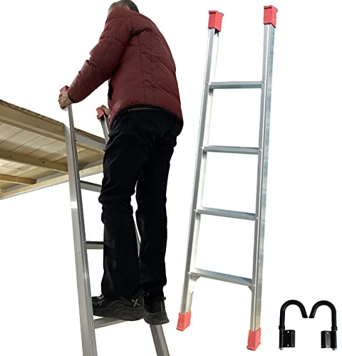 Bed Ladders for High Bed Lofts Dormitory Bunk Bed Climbing Ladder with Hooks & Non-Skid Pedals & Anti-Slip Feet Pads, Aluminum 4 Steps Outdoor Engineering Straight Ladders ( Color : 3mm Thick Tube , S