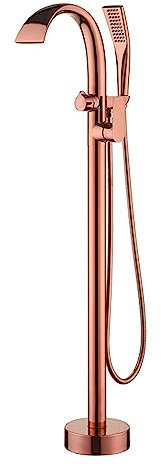 Robinets de salle de bain cascade pour baignoire sur pied, mitigeur de baignoire monotrou avec bec rotatif à 360 °, or rose ziyu