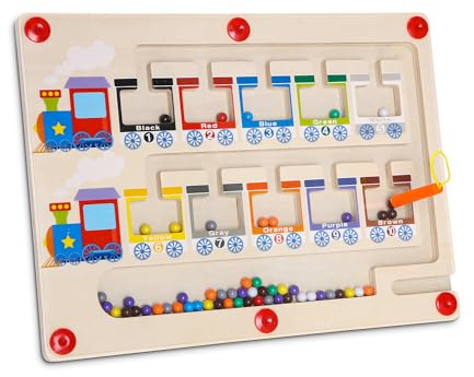 Kureny Magnetspiel Labyrinth Montessori,Magnetisch Holzspielzeug für Kinder,Motorikspielzeug Sortierspiel,Holz Feinmotorikspielzeug,Zahlen Und Farben Lernspielzeug für Mädchen Jungen 3 4 5 6 7 Jahre