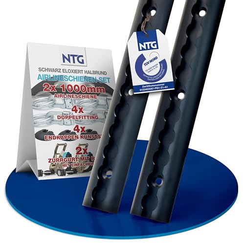 NTG Blackline - Set di binari aerei in alluminio, forati e anodizzati, forma semicircolare, 1 metro, certificato TÜV, guida aerea per il fissaggio del carico per camion e camper (set 3.6)