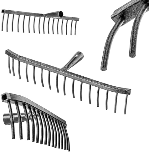 KADAX Rastrello da giardino in acciaio, rastrello, rastrello da giardino senza stelo, robusta testa di calcolo, rastrello per la cura del giardino, attrezzi da giardino (rettangolari 16 denti)