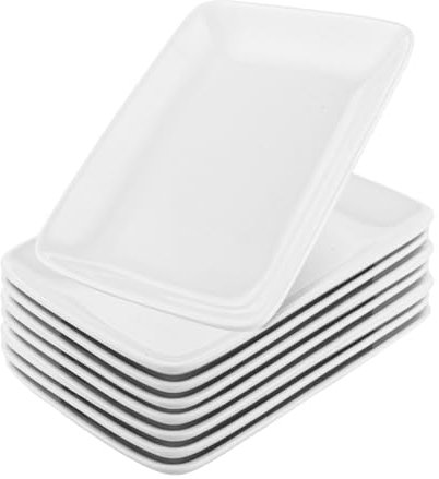 LDXDRU Juego de 8 platos rectangulares, 23 x 14 x 2,8 cm, bandeja para servir de porcelana blanca, bandeja para servir platos pequeños para buffets, pasteles, postres, carne, antipasti, sushi