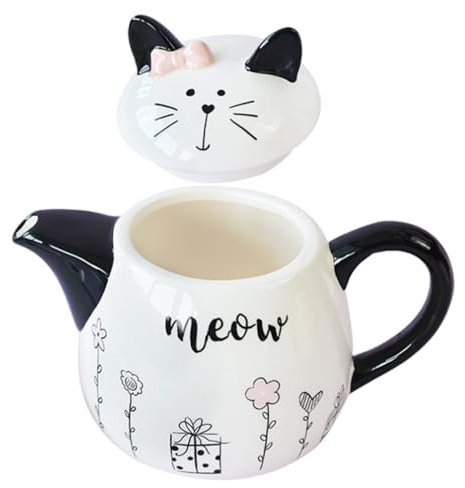 HOLIDYOYO Cute Cat Shape Ceramic Teapot for Loose Leaf Tea Portable Small Teapot for Cat Lovers Easy to Clean and Store for Tea