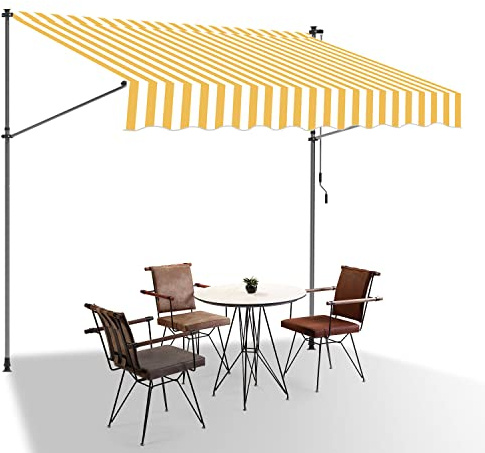 Eulenke Klemmmarkise Balkonmarkise 400 cm breit, Markise ohne Bohren mit Handkurbel, UV-beständig, Sonnenschutz und Wasserdicht, Gelb Weiß