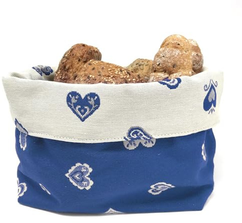 Gaidra Bread Basket Bread Basket Fabric Bread Basket with Doubleface Tyrolean Mountain Hearts - Quality Workmanship Design Bag - 20 x 20 x 10 cm, Blue Doubleface