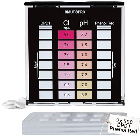Pooltestare pH och klor 2-i-1 | vattentestare skakningstest | DPD1 och fenol röd | provtestabletter (2 x 500 stycken)