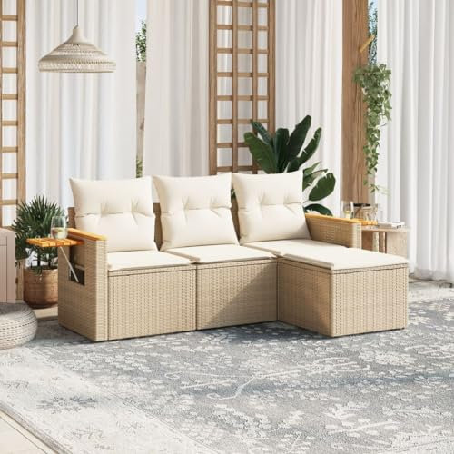 Festnight Balkon Lounge Rattan mit Stauraum Gartenlounge Klein Sofa Balkon Ecklounge Rattansofa Sitzecke Balkon Klein Gartensofa Ecksofa Garten Lounge Sofa Outdoor Balkonmöbel Couch Gartenmöbel