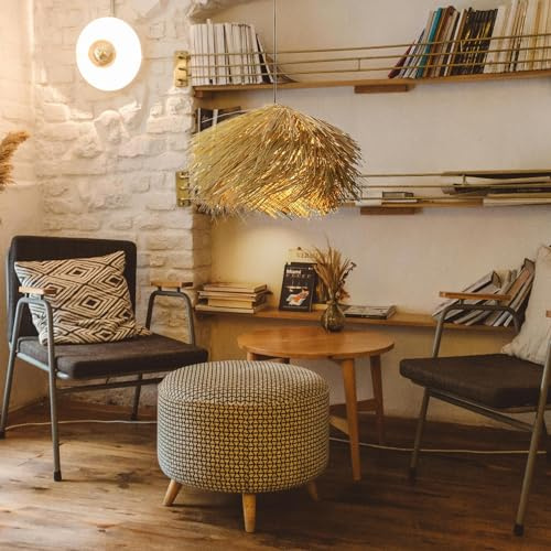 FWX Handgewebte Pendelleuchte Rattan E27 kreative Dekoration Restaurant Lampe Bar Kronleuchter Home Retro Pastoral Stil Hängelampe Schlafzimmer Garderobe Korridor Eingangsbeleuchtung(Natural,50cm)