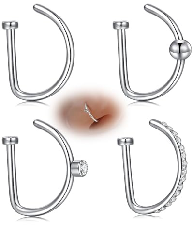 AVYRING Falska Nose Rings Hoop, 18G rostfritt stål falsk näsa septum ring, icke-genomborrad clip-on näspiercing smycke, Rostfritt stål
