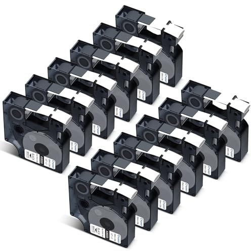 Cruxer Confezione da 12 pezzi, compatibili con Dymo Rhino A18055 S0718300, tubi termoretraibili, colore nero su bianco, 12 mm x 1,5 m, ricambio per Dymo LabelWriter e Rhino 1000 3000 4200 5000 5200