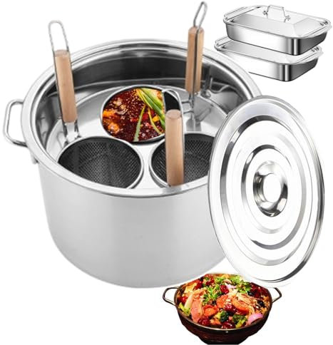 forplubossmmp Set per Cuoci-Spaghetti con Inserti da 3/4 Pentole per Pasta Pentole per Brodo Macchina per Cucinare Manualmente | Pentole per Cottura A Vapore per Esterno(con 2 Teglie da Forno),3-Hole