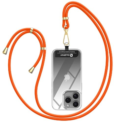OLEPHY Crossbody Phone Lanyard Strap with 2 Pack Patchs, Adjustable Universal Nylon Neck Strap Compatible with Most Smartphones, Orange