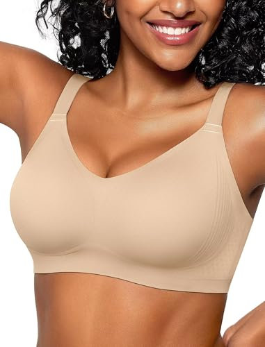 Vertvie Damen BH Große Brüste Ohne Bügel Nahtlos Bustier Gepolstert Push Up Bra Seamless Soft Stretch Weich Bralette Tshirt Minimizer Entlastungs BHS Stütz(Haut,XL,Regular)