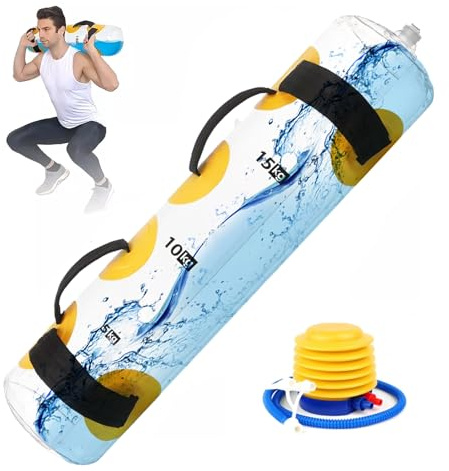 Agua Bags, Bolsa de Agua para Fitness Saco de Arena Alternativa con Bomba de Aire 20 kg Bolsa de Aguaa Plegable Portátil Ajustable para Levantamiento de Pesas