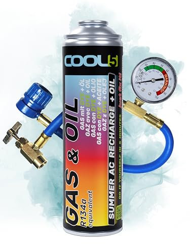 COOL5 2en1 - Reemplazo de refrigerante R134a con aceite, para carga de aire acondicionado para coches 1995-2016 + Línea de presión con manómetro + APC 500ml