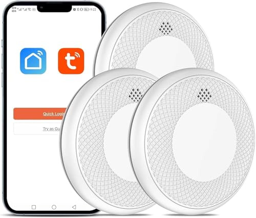 Rilevatore di Fumo WiFi, Batteria da 10 anni con Notifica Tramite App, Funzione di Disattivazione Dell'audio e Funzione di Autotest, Certificato TUV(Compatibile con l'app Tuya/Smart Life),3 pezzo