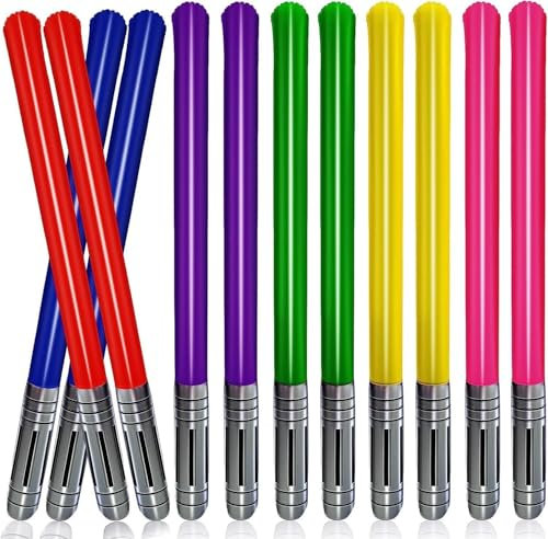 Cptoion 12 Stück Aufblasbare Lichtschwert, 6 Farben Aufblasbares Schwert, Lichtschwert Schwert Stick Ballons Spielzeug Set für Kinder Party Favors