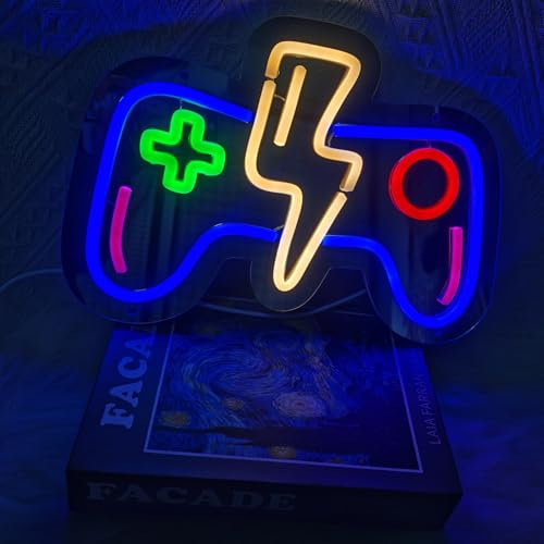Blitz-Gamecontroller-Neonschild - Leuchtendes Spiegelschild mit Dimmschalter & USB-Stromversorgung, Gamer Neon Sign - Gamepad Shaped LED Neon Sign for Gamer Room Decor