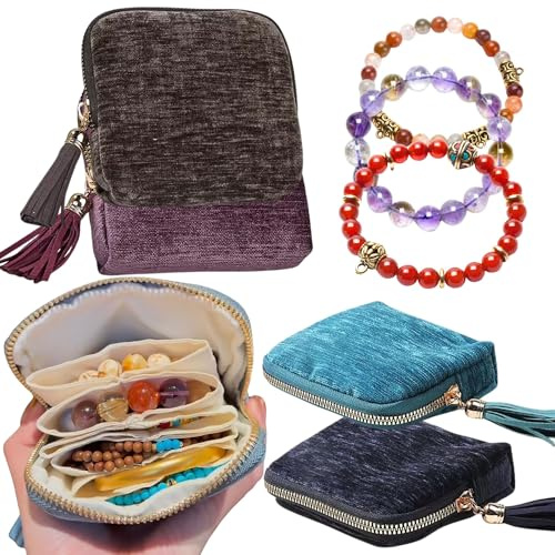 2026 New Travel Jewelry Case Organizer, Portable Travel Jewelry Organizer, Jewelry Pouch for Journey Rings Crystal Bracelet Organizer with Tassel Zipper, Mothers Day Gifts for Women, Peacock Blue