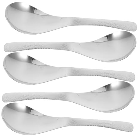 Cabilock Ensemble 5 Cuillères Martelées Acier Inoxydable 410 Fond Arrondi Cuillère à Soupe De Service Polyvalente Maison Restaurant La Cuisine