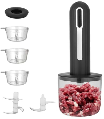 Wrtysully Mini Picadora de Carne Eléctrica, Recargable por USB, con 4 Tazas y 2 Rebanadoras.