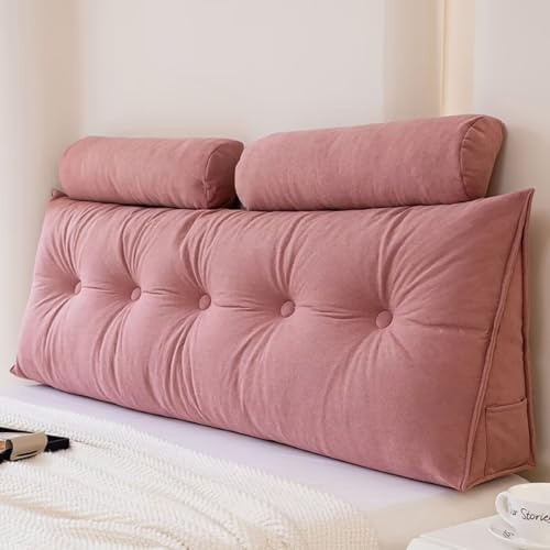 Generisch Rückenkissen Bett 140cm Rosa, Ergonomisch Rückenstützkissen, Chenille Keilkissen Rückenlehne Kissen mit Nackenkissen, Abnehmbarem & Waschbarem Bezug, Groß Lesekissen für Bett und Sofa