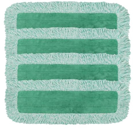 TsoLay Lot de 4 Tampons Anti-Poussière pour Balai à Poussière en Microfibre, Remplacement de Balai avec Franges, Système de Balai Plat Réutilisable pour Nettoyage Humide et Sec
