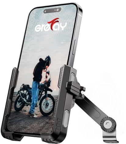 Grefay Soporte Movil Moto [1S Liberación Rápida] Soporte Telefono Moto para Espejo Retrovisor con Rotación 360 para Smartphone de 4.5-7 Pulgadas (Black 2)