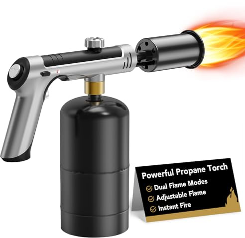 KinetiFire Powerful Propane Torch Gun, Sous Vide, Adjustable Kitchen Cooking Torch with One-Touch Max Fire, Culinary Torch for Searing Steak, BBQ and Campfire Starter(Tank Not Included)