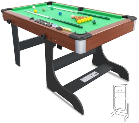 HLC 5FT Pool Table Folding Snooker Table Set - Sturdy Build, Comes with All Billiards Accessories, For Indoor and Outdoor Settings, Perfect for Both Kids and Adults