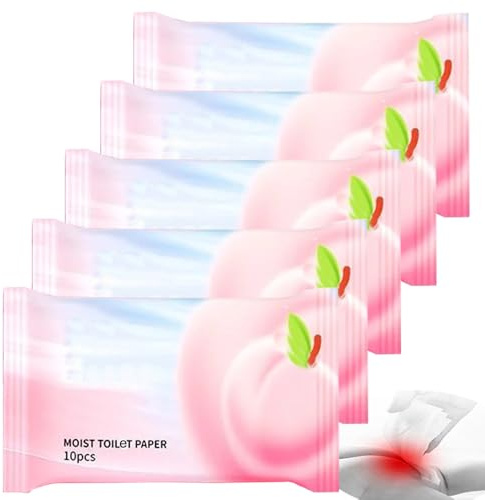 5Pack Luxury Individually Wrapped Skin Friendly Disposable Moist Toilet Paper; 50 Count Travel Personal Hygiene Wet Wipes; Sensitive Skin Adult Toilet Wipes for Home,Travel, Daily Use