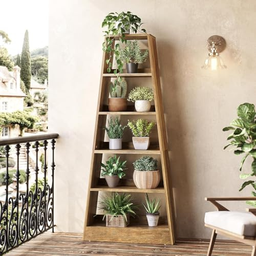 Tribesigns Bücherregal mit 6 Ebenen, 80 cm Hohes Leiterbücherregal, Bücherregal Holz, Pflanzenregal, Wohnzimmer Möbel für Wohnzimmer, Schlafzimmer, Balkon