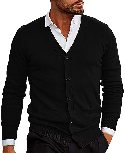 Men's Cardigans Lightweight Mens Cardigan with Pockets V Neck Button Down Sweater Solid Color Slim Fit Soft Knitwear Casual Warm Sports Open Front Knitted Pullover