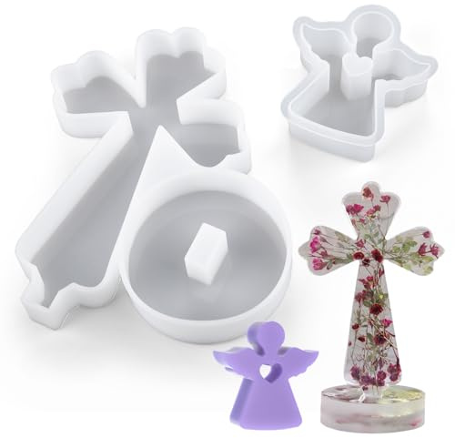 2Pcs Resin Moulds, Cross Silicone Mould Angel Epoxy Resin Molds