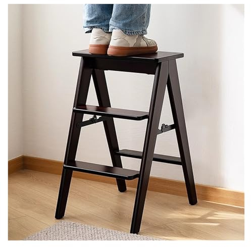 Escalera de 3 niveles, plegable, antideslizante, de madera, ligera, portátil, de bambú, diseño que ahorra espacio, multiusos
