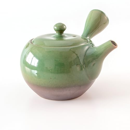 Asayu Japan Tetera Tradicional Kyusu - Midoriyu - Tamaño Mediano 360 ml, Esmaltada en Verde - Hecha en Japón (Tokoname-Yaki) - Ideal para Té Verde y Ceremonias del Té