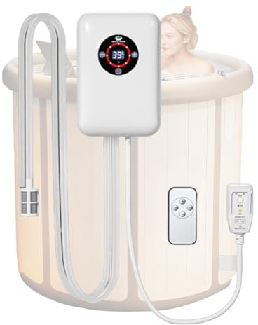 VCYEX Hot Tub Heater Thermostat, Water Heater for Foldable Bath Tub Adult, Adjustable Temperature 16-43℃, for Inflatable Bathtub Small SwimmingWhite,8.6 * 5.8 * 2.9 inch