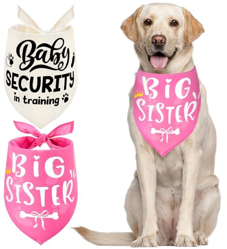 Smivyhp 2 Stück Hundehalstuch Baby Announcement,Atmungsaktives Halstuch Hund Bandana Hundehalstücher für Kleine Mittelgroße und Große Hunde,Rosa und Beige