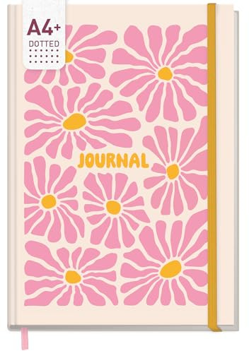paper&you® Dotted Journal A4+ mit Gummiband Pink Flowers 156 Seiten, Notizbuch gepunktet, Skizzenbuch, Tagebuch - nachhaltig & klimafreundlich