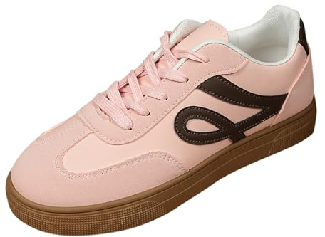 Halvskor dam höst eleganta damskor med mjuk sula fritidsskor andas bekväma sneakers platt botten gummistövletter promenadskor vintage casual sportskor, ROSA, 41 EU