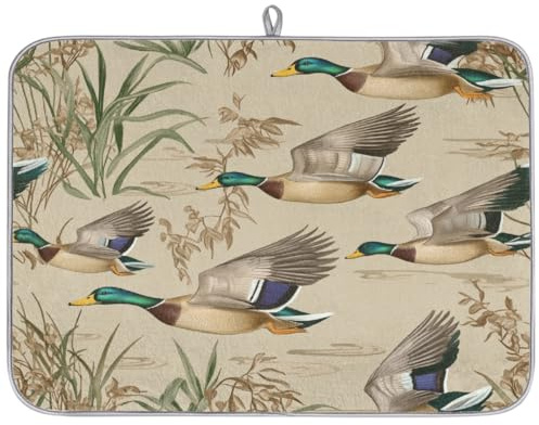 Axurera Vintage Flying Ducks Scene Dish Drying Mat for Kitchen Counter,Absorbent Dishes Drainer Mats Washable Dish Drying Pad for Worktop Draining Racks,61x46cm